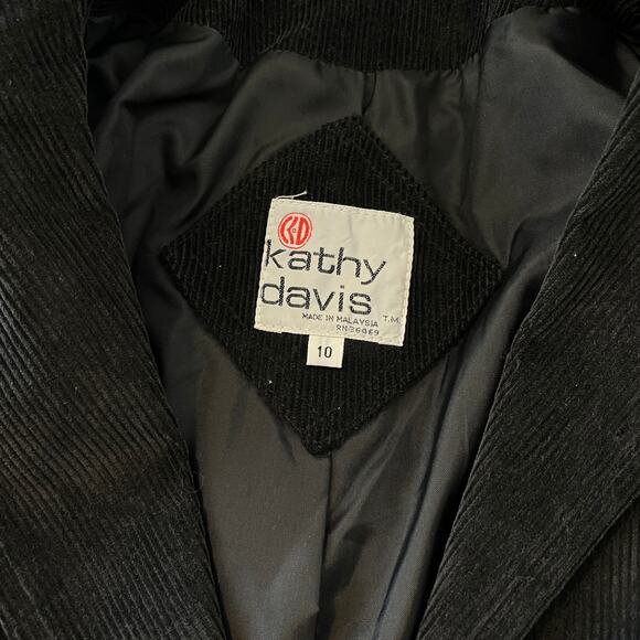 Vintage Kathy Davis Black Corduroy Blazer Women’s 10 Button Front Jacket Lined - Picture 6 of 13